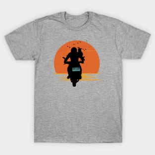 BIKER CAT DAD BEAUTIFUL SUNSET AND FLYING BIRDS T-Shirt